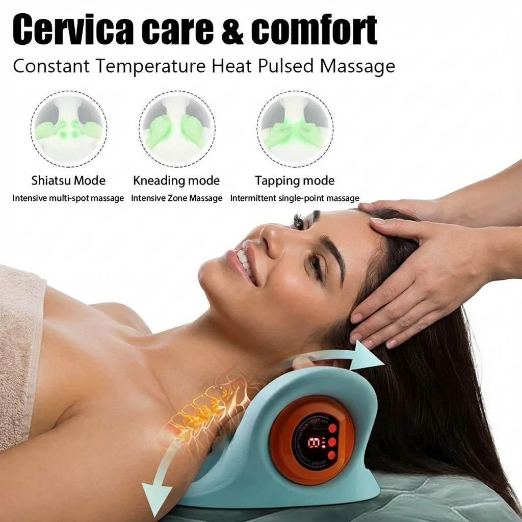 Cervical Neck Traction Massager - 3 Mode Heat Therapy Pillow for Pain Relief & Relaxation